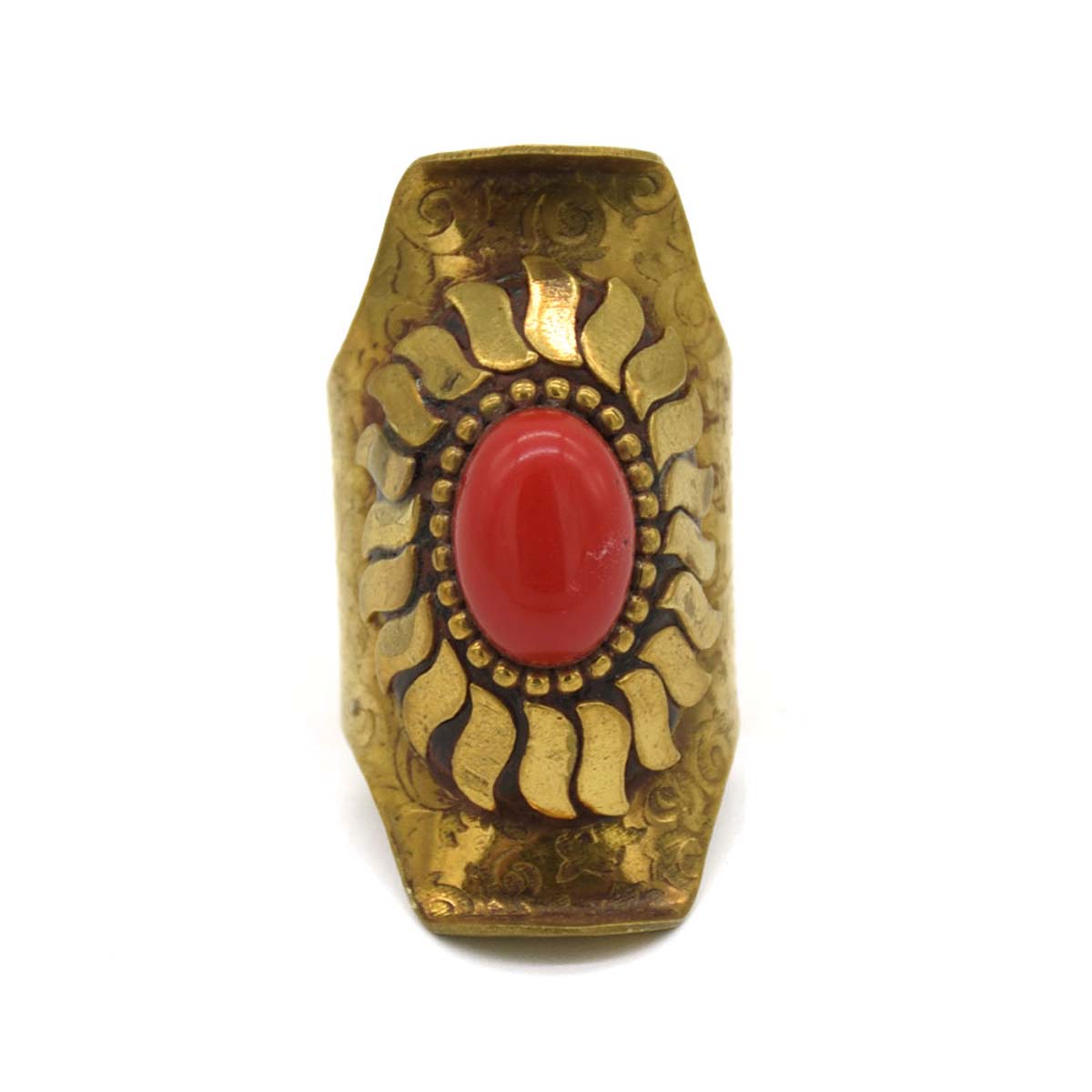 Rings in Bulk – Cast in Brass – Dull Golden Color Finish – Red Stone – Wholesale Jewelry Collection 